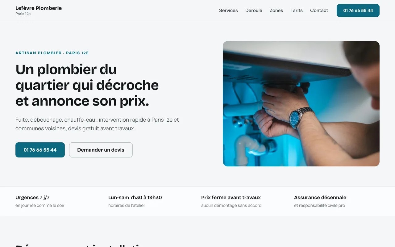 Aperçu du site Lefèvre Plomberie Paris 12