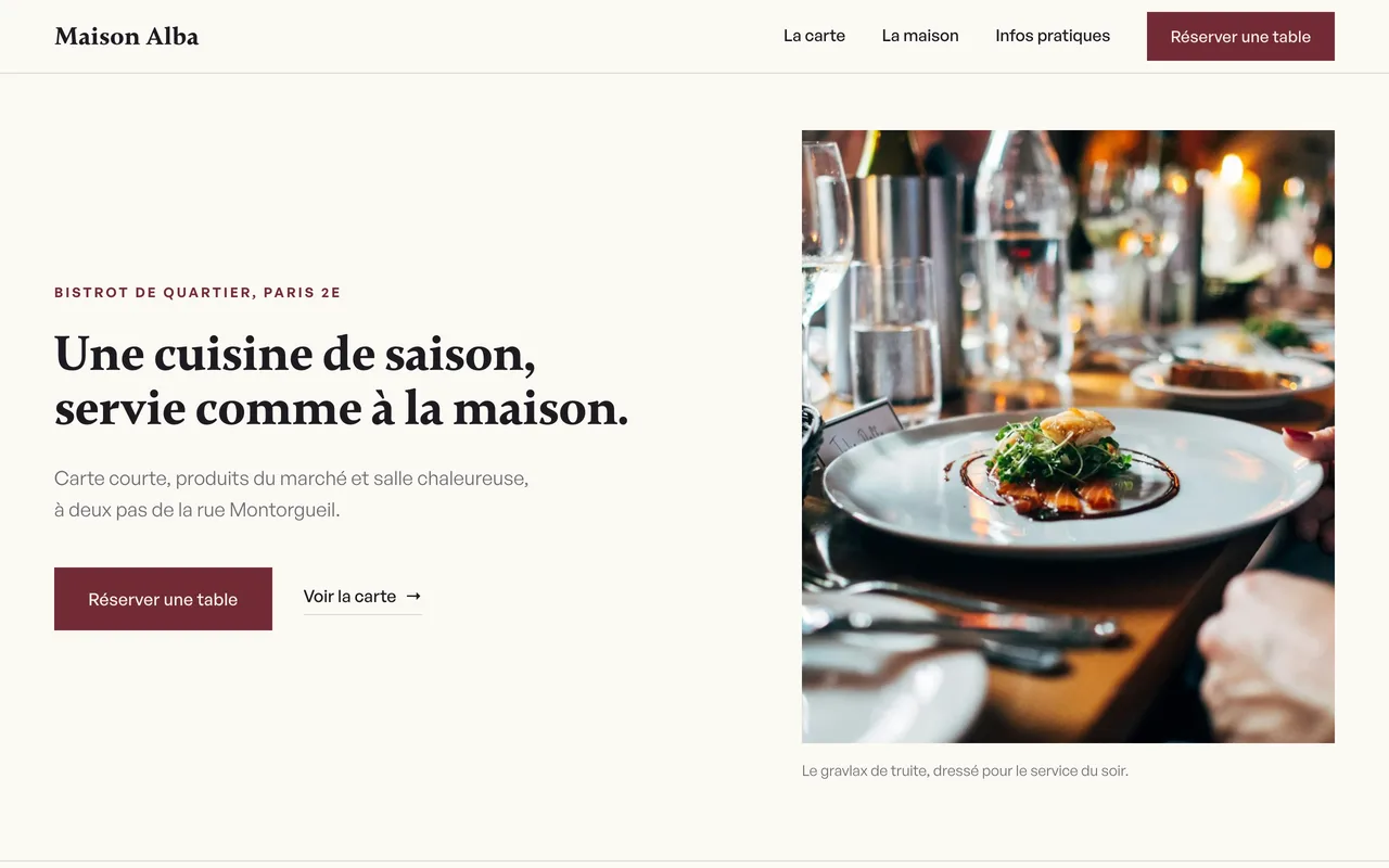 Aperçu du site Maison Alba, restaurant de quartier
